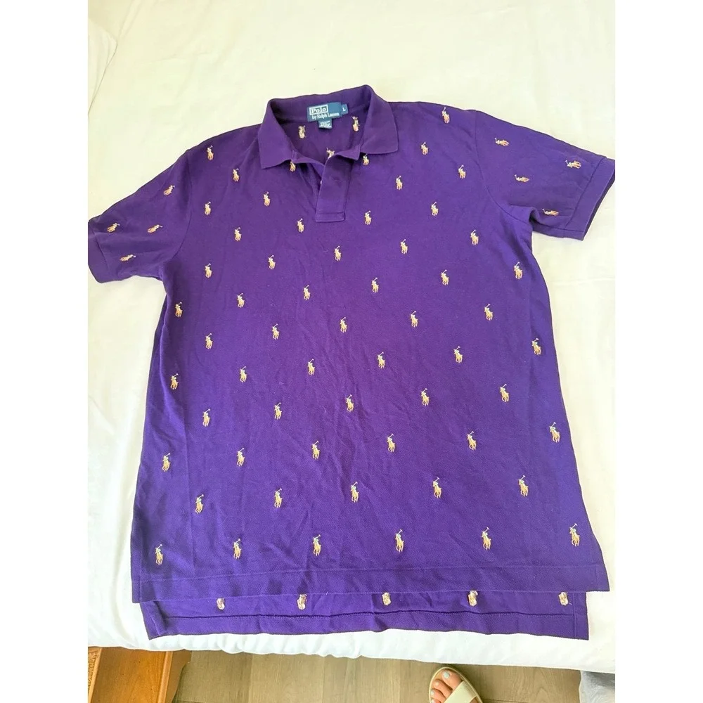 Vintage Polo by RALPH PAUREN embroidered purple polo shirt sleeve men's Large